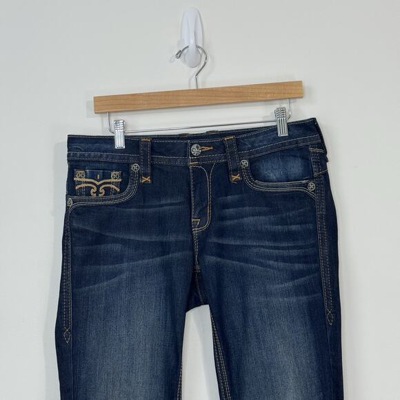Rock Revival Calli Skinny Jeans Women's Size 30 Blue Embroidered Dark Wash - Picture 4 of 14